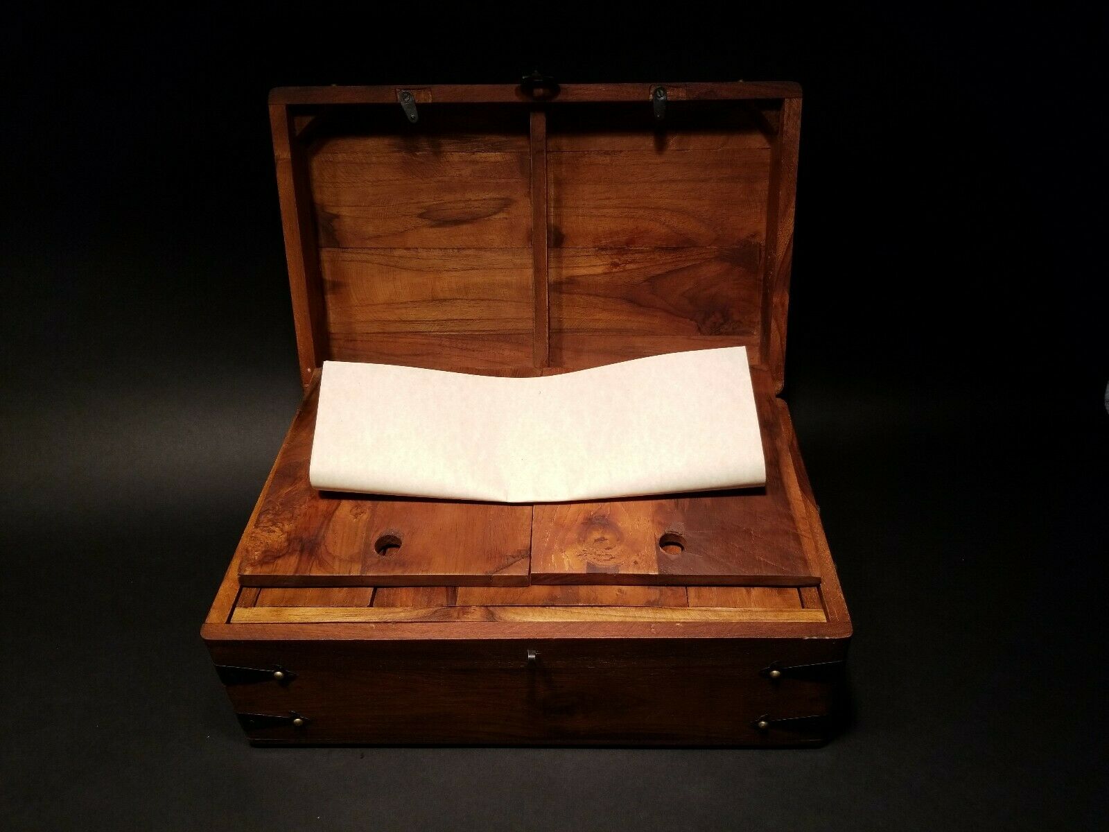 Antique Vintage Style Wood Writing Box Set w Inkwell, Ink, Wax Stamp, & Dip Pen - Early Home Decor