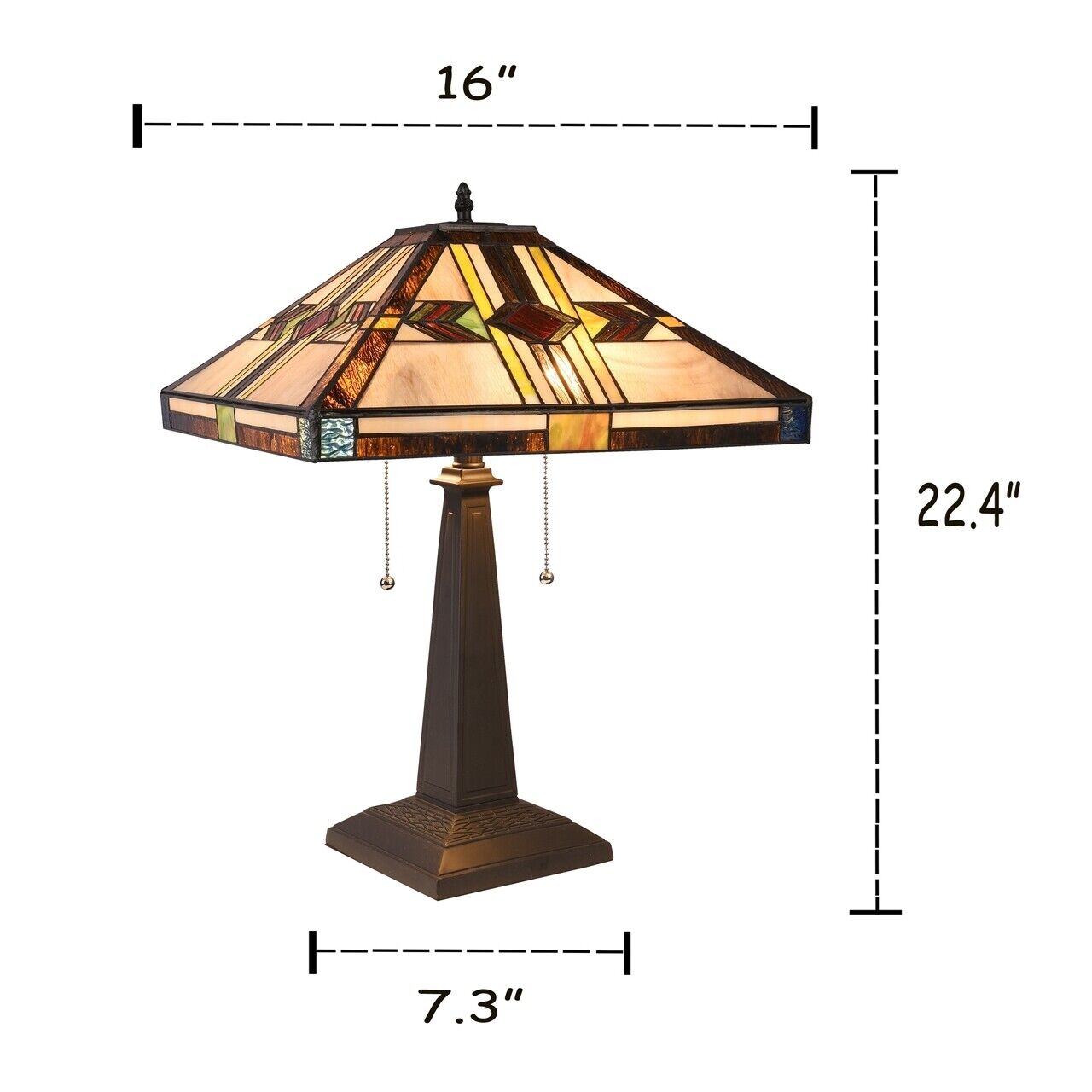 21.85" 2 Light Pull Chain Stained Glass Mission Table Lamp