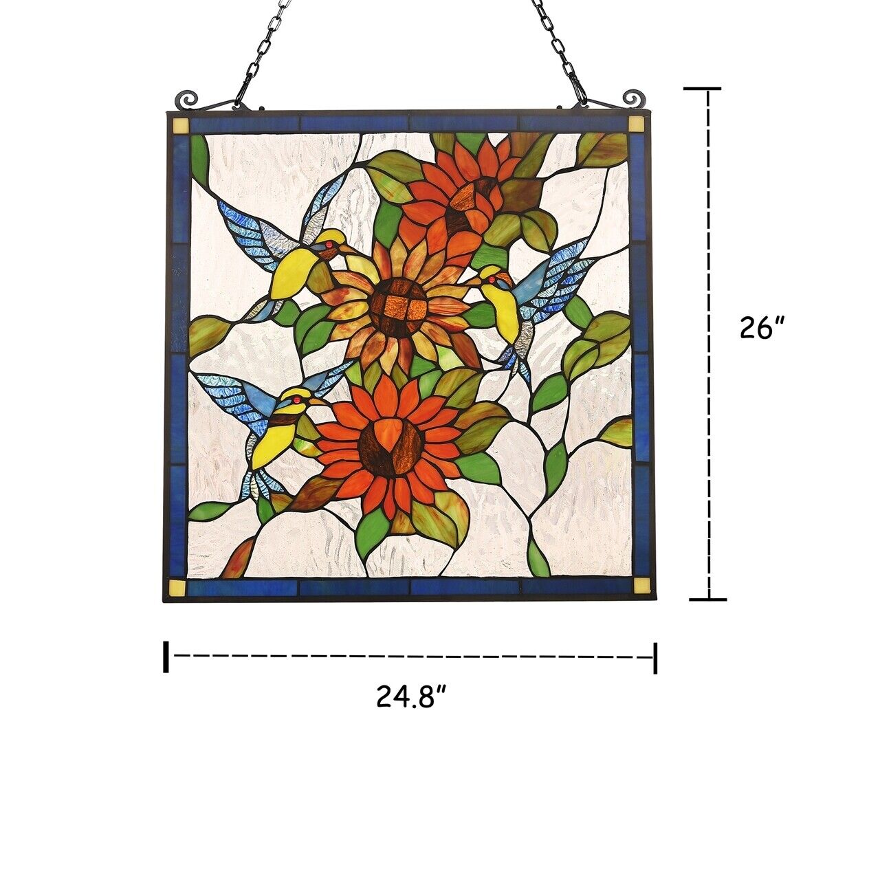 26" Hummingbird Stained Glass Window Hanging Panel Suncatcher