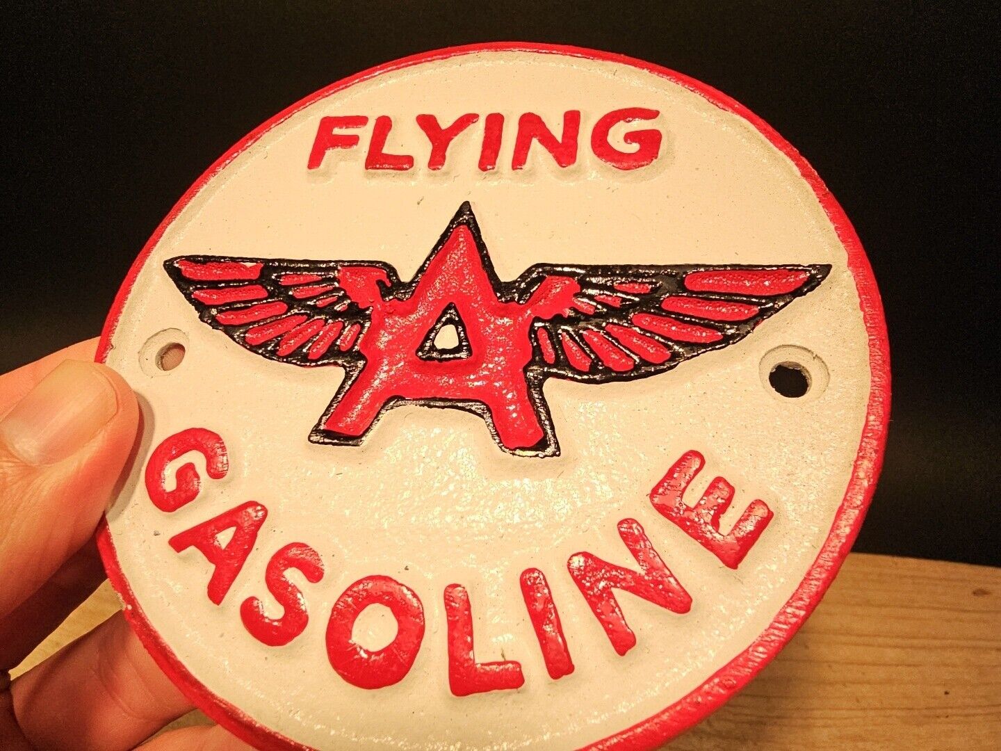 Antique Vintage Style Cast Iron Flying A Gasoline Oil Sign Plaque