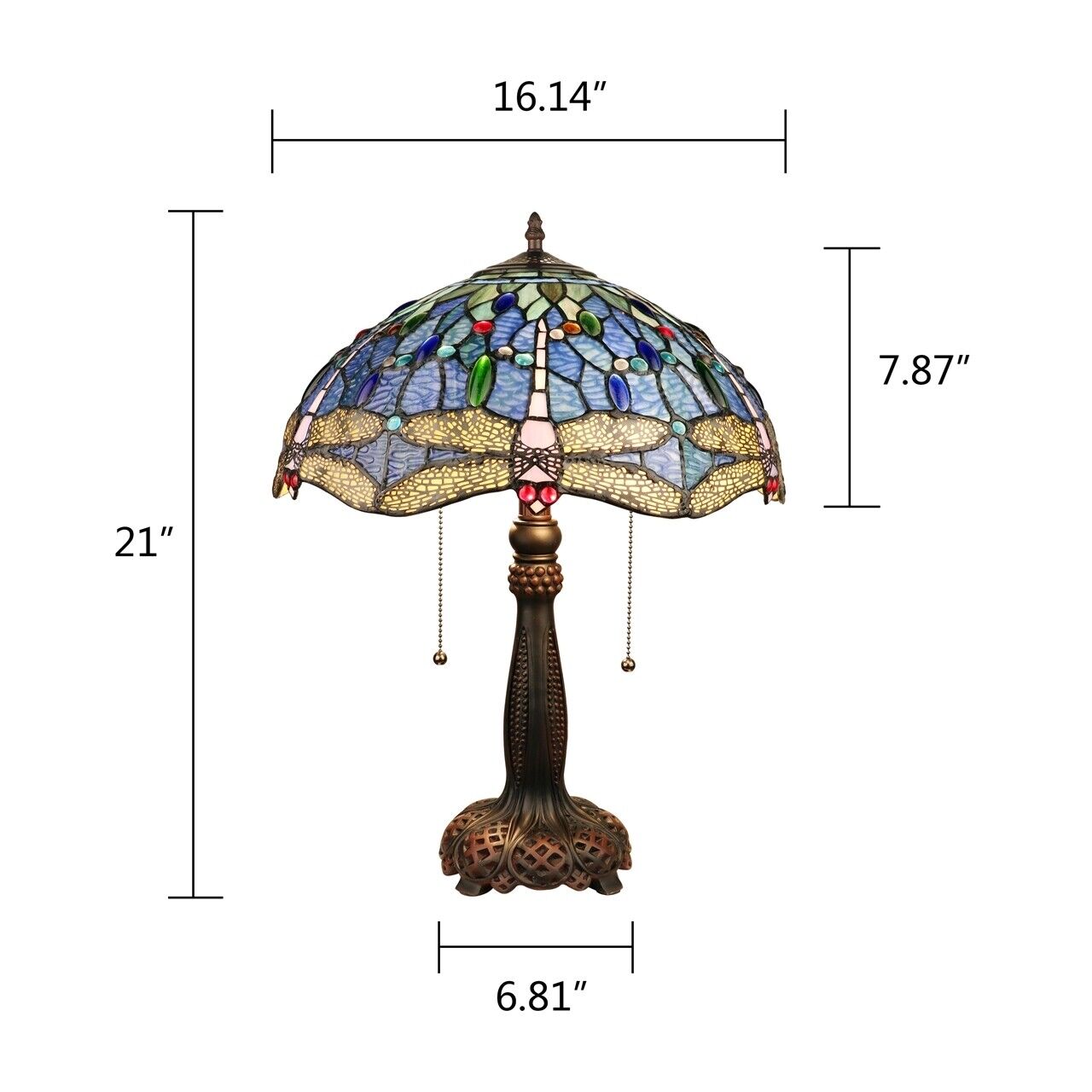 21" Blue Stained Glass Dragonfly Table Lamp