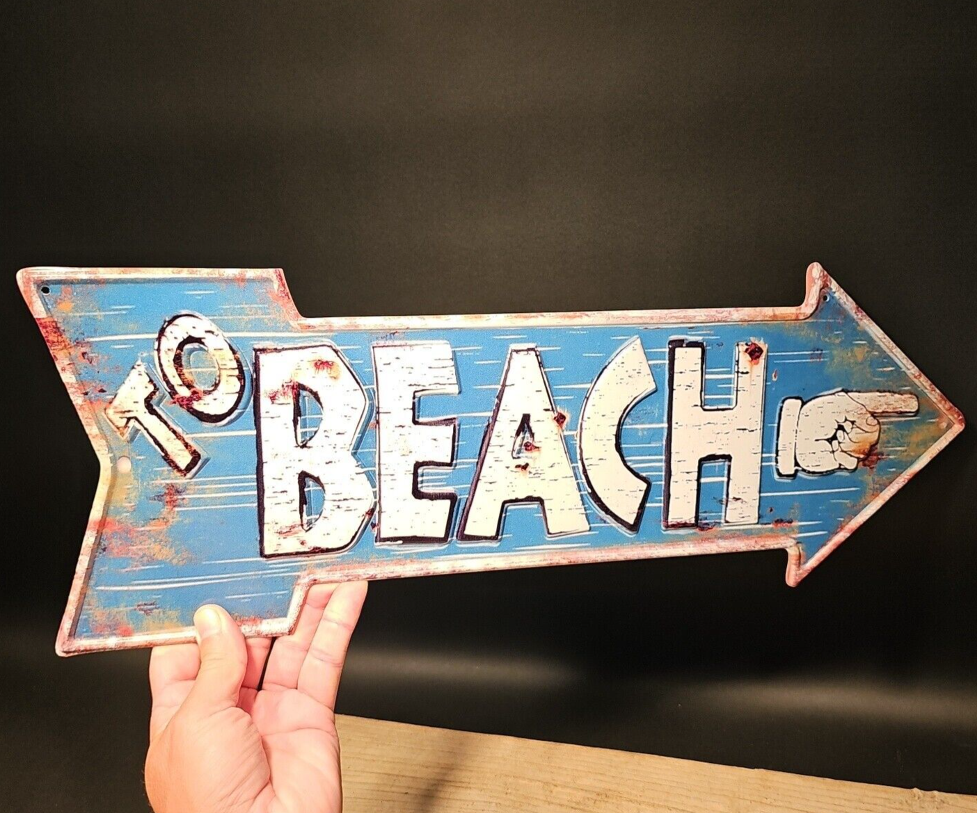 Metal Vintage Style Beach Arrow Coastal Decor Sign