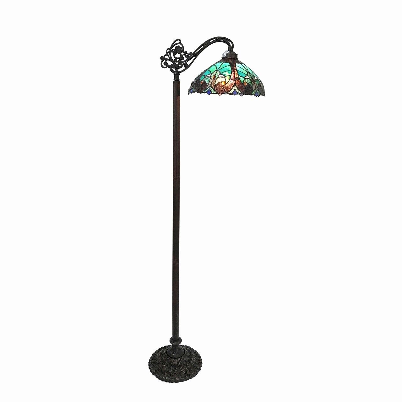 60" Antique Vintage Style Stained Glass Reading Floor Lamp