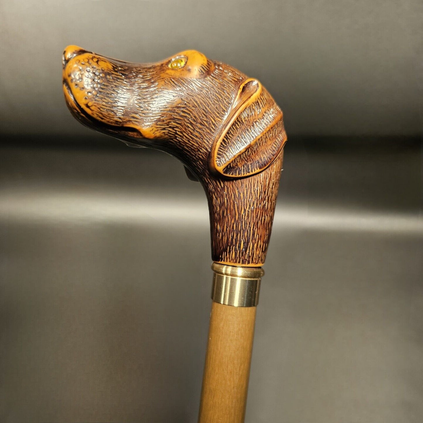 36" Antique Style Chocolate Lab Dog Head Walking Stick Cane