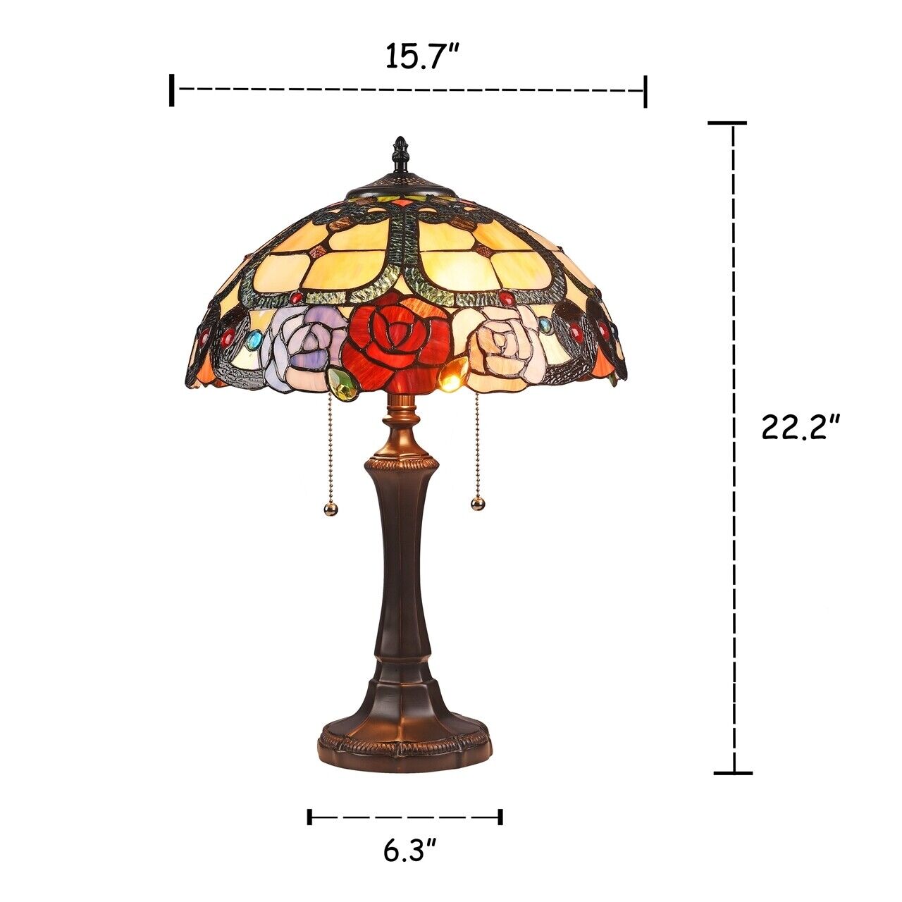 22" Antique Vintage Style Floral Rose Stained Glass Table Lamp