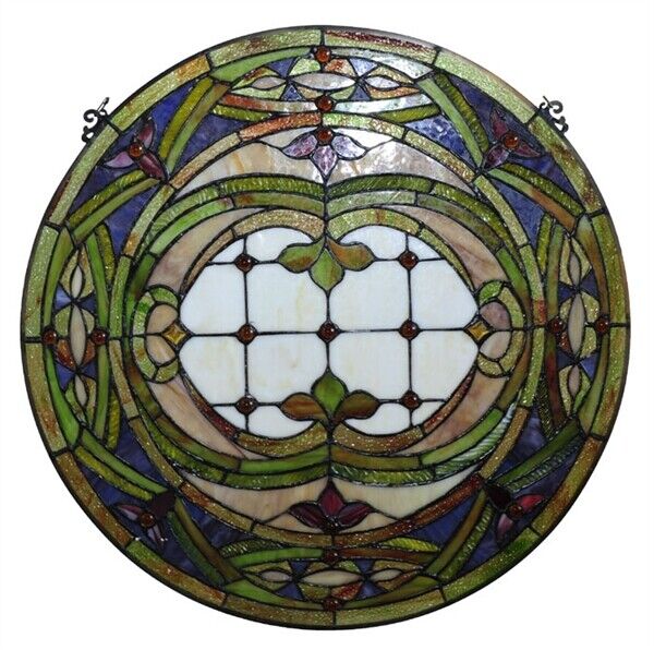 Antique  Style 24" Round Stained Glass Window Hanging Panel Suncatcher