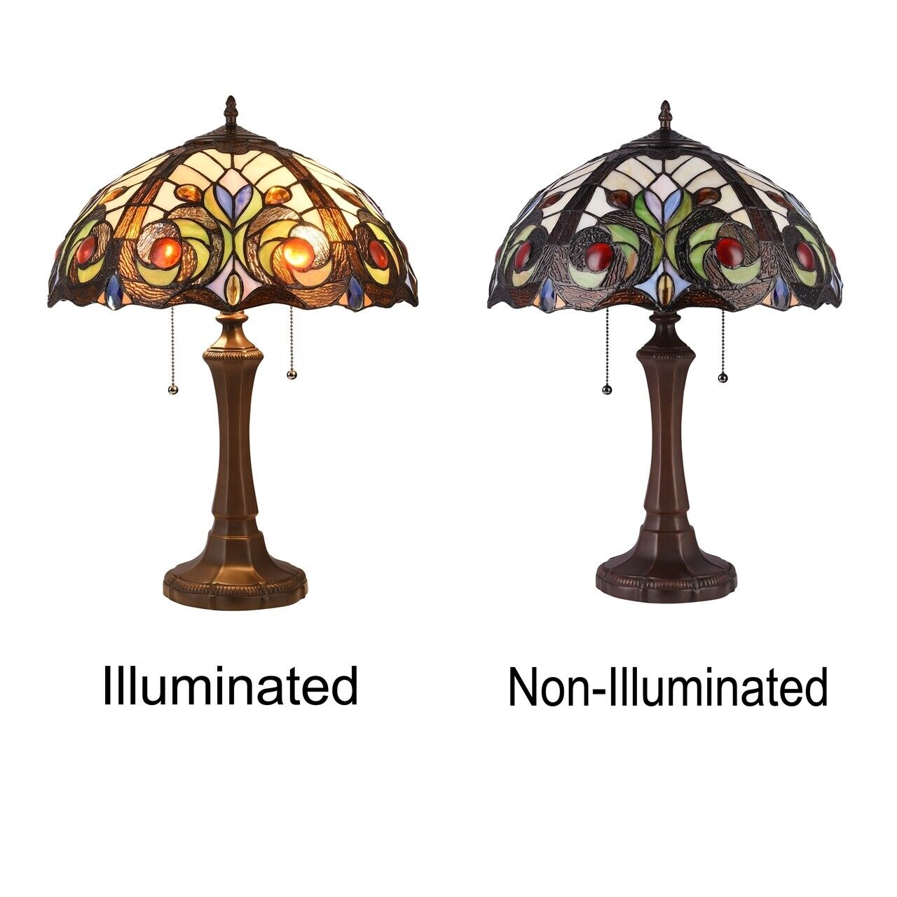 21.9" Antique Style Stained Glass Table Lamp 16.3" Shade