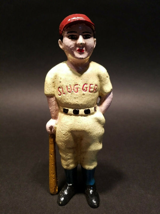 Antique Vintage Style Cast Iron Slugger Coin Bank Baseball Player - Early Home Decor