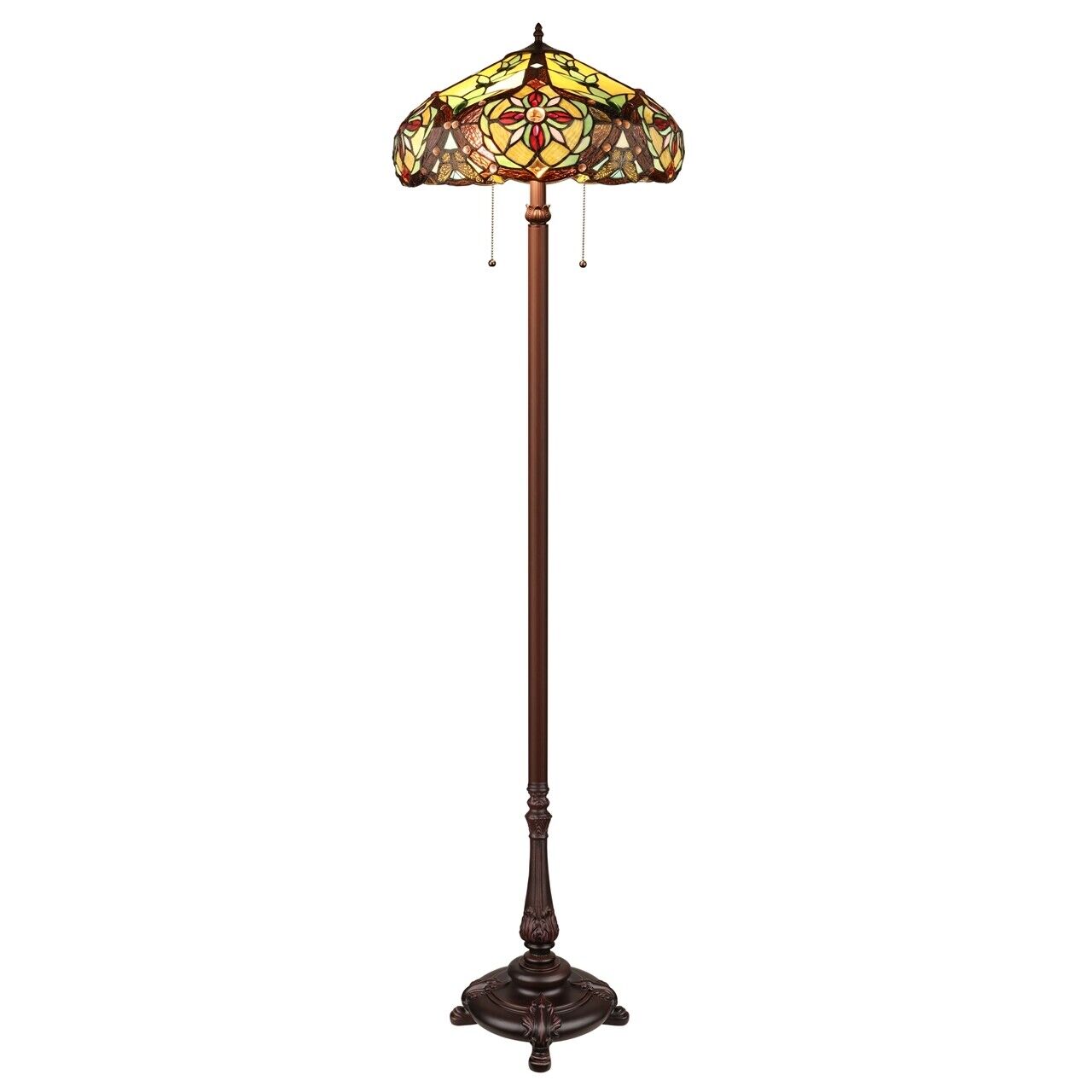 65 1/2" Antique Style Stained Glass 2 light Pull Chain Floor Lamp