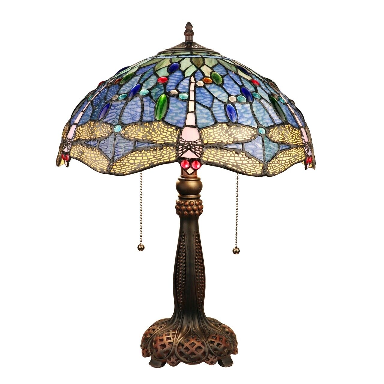 21" Blue Stained Glass Dragonfly Table Lamp