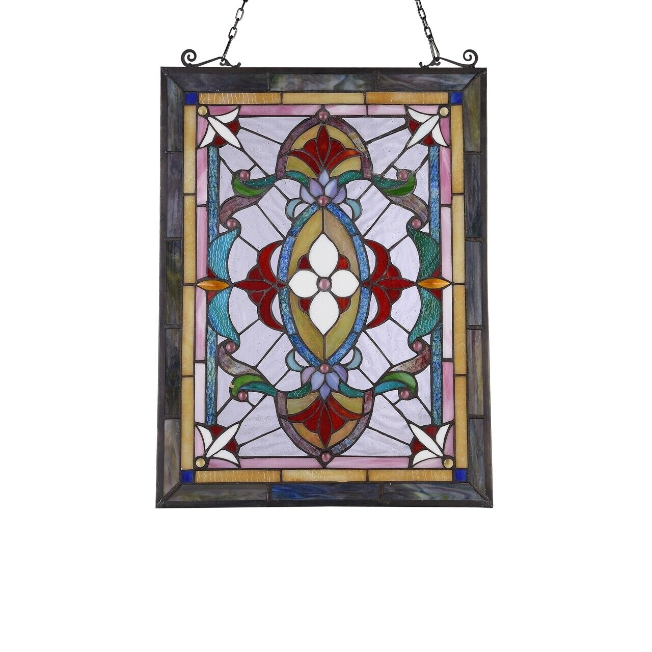 24.5" Antique Vintage Style Stained Glass Window Hanging Panel Suncatcher