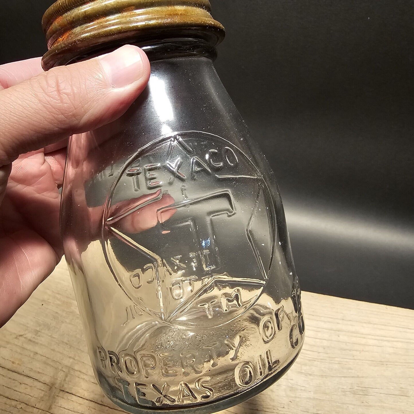 Vintage Style Texaco Glass Oil Bottle w Spout