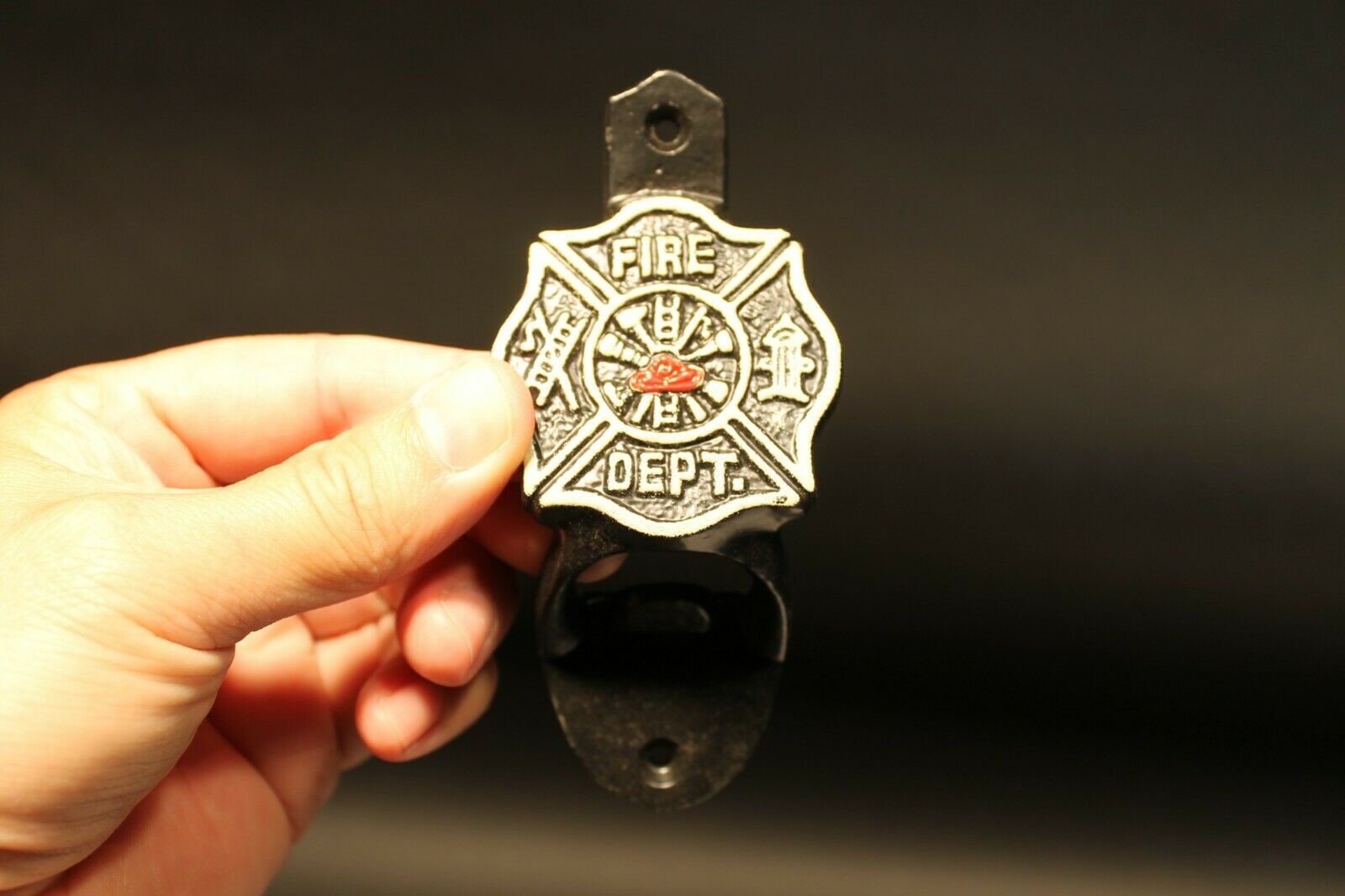 Antique Style Cast Iron Fireman Fire Fighter Wall Mount Bottle Cap Opener - Early Home Decor