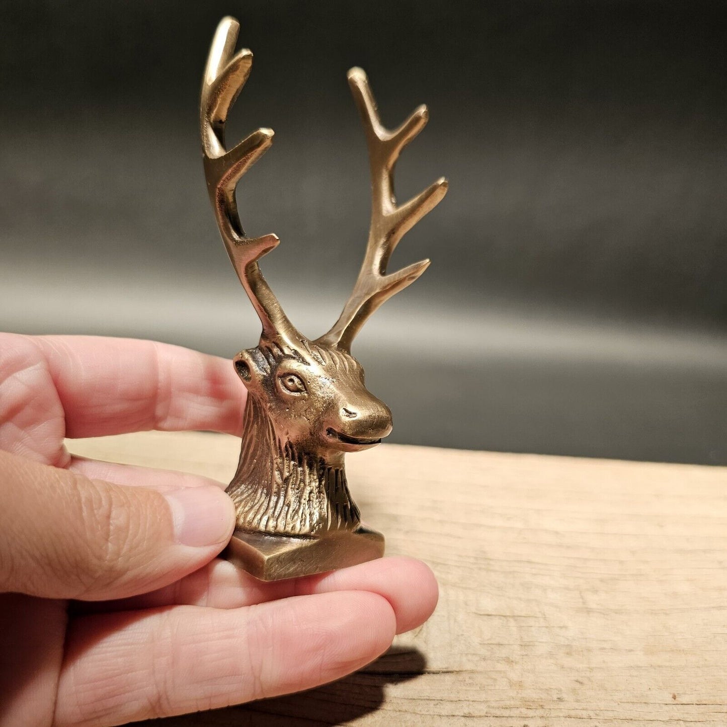 Antique Style Brass Elk Deer Stag Pen Holder Desk Stand