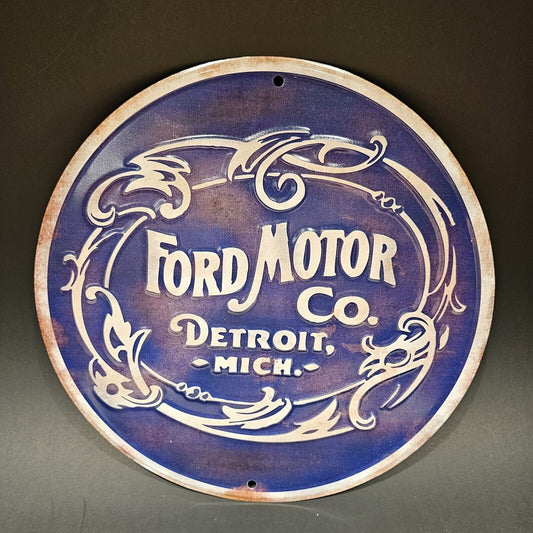 12" Antique Vintage Style Round Metal Ford Sign Plaque