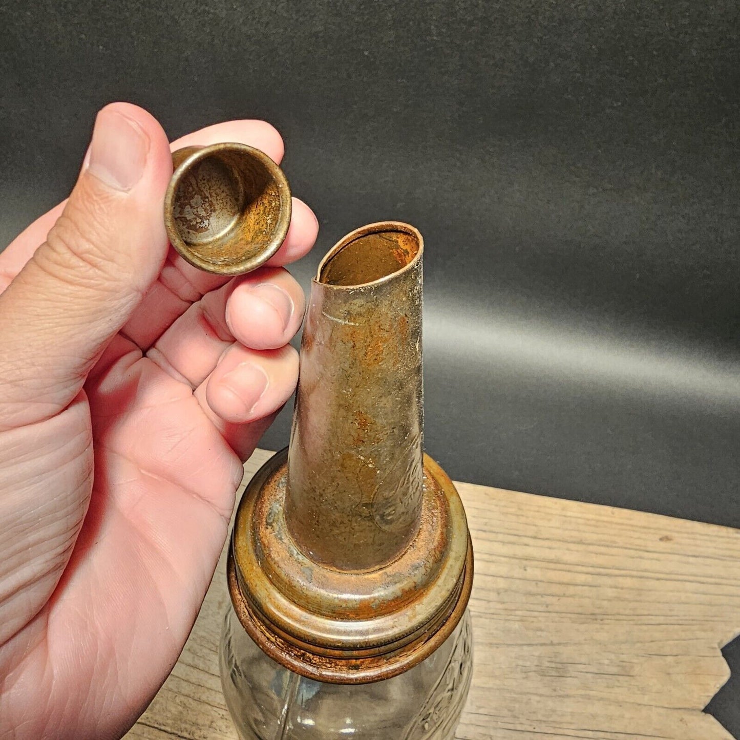 Vintage Style Texaco Glass Oil Bottle w Spout