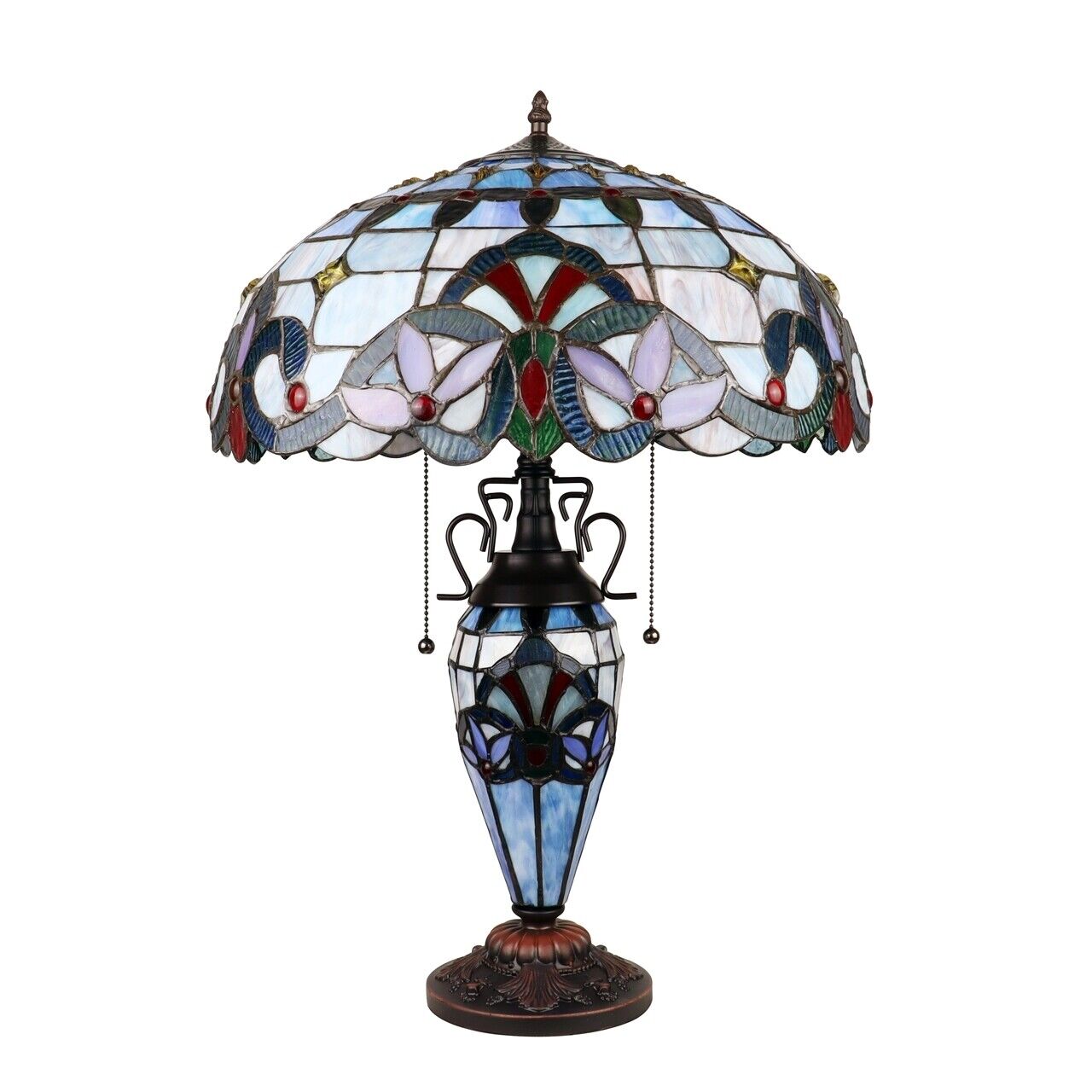 25" Antique Vintage Style Stained Glass Lighted Base Table Lamp