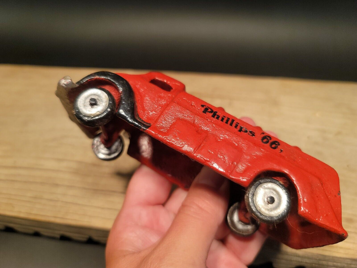 Antique Vintage Style Red Cast Iron Toy Phillips 66 Car Delivery Van