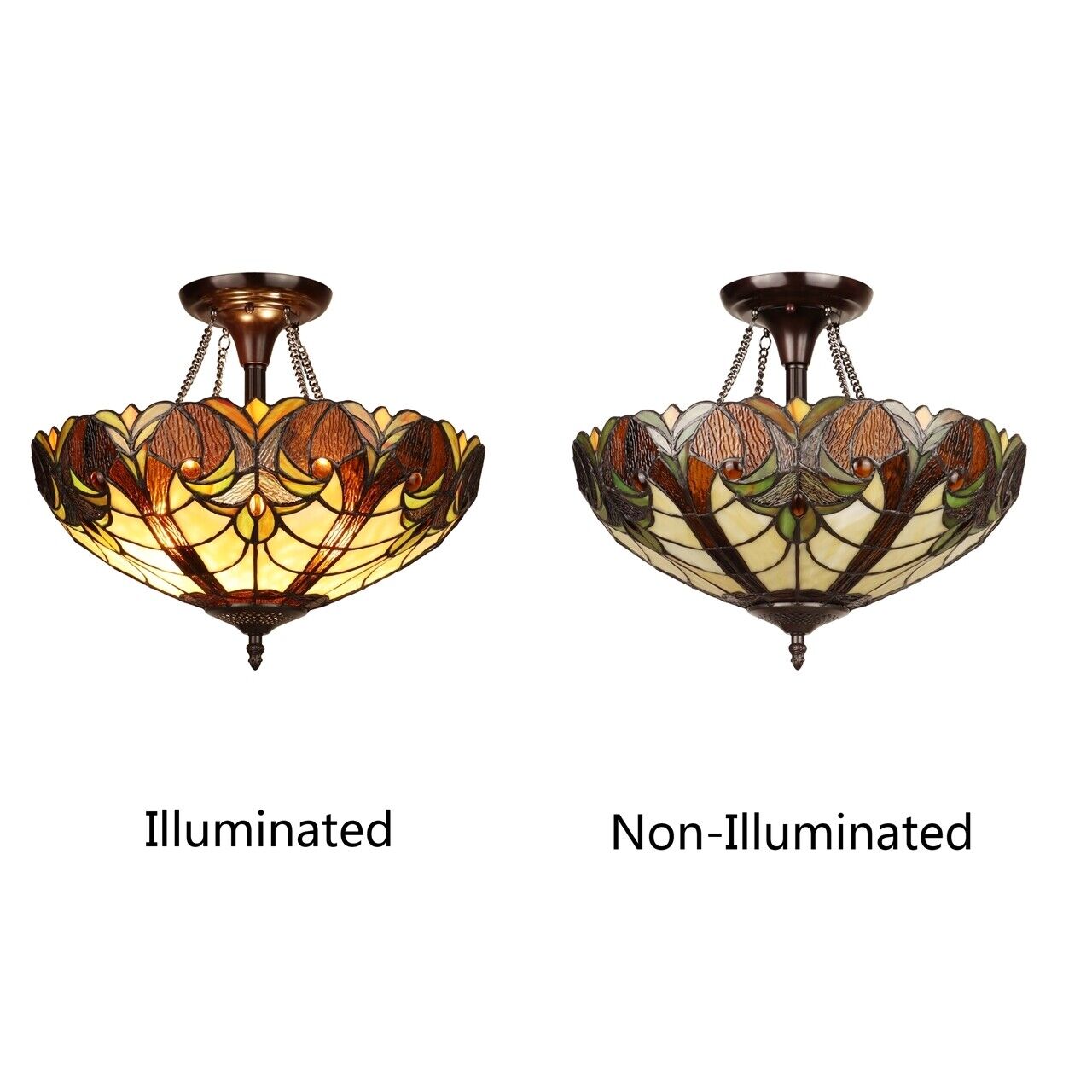 15.75" Antique Style Stained Glass Semi Flush Ceiling Uplight