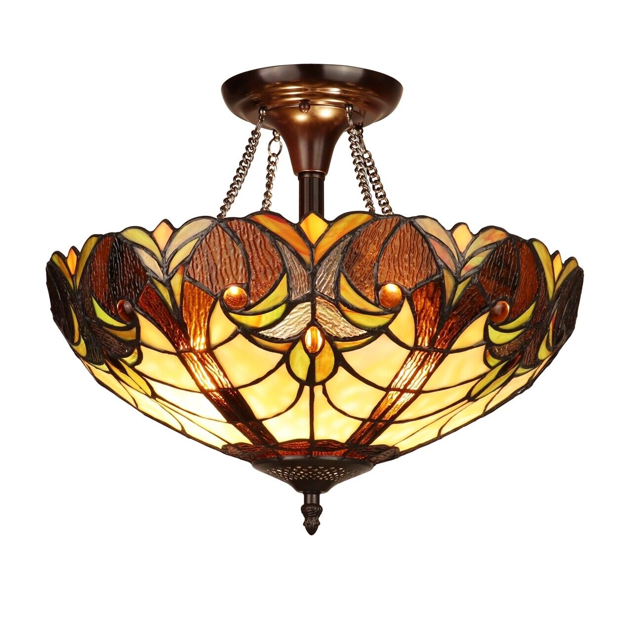 15.75" Antique Style Stained Glass Semi Flush Ceiling Uplight