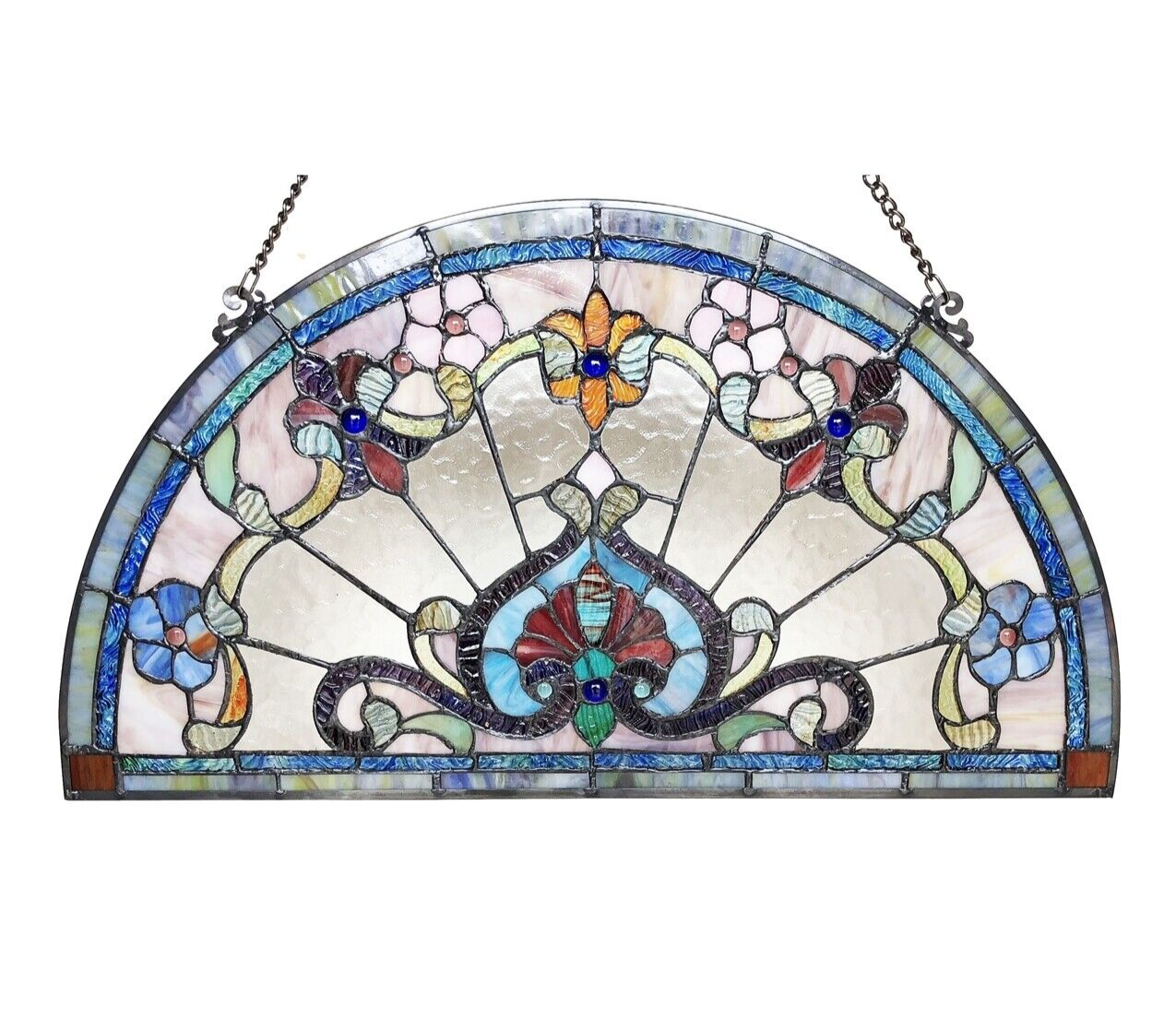 24" Half Circle Stained Glass Window Hanging Panel Suncatcher