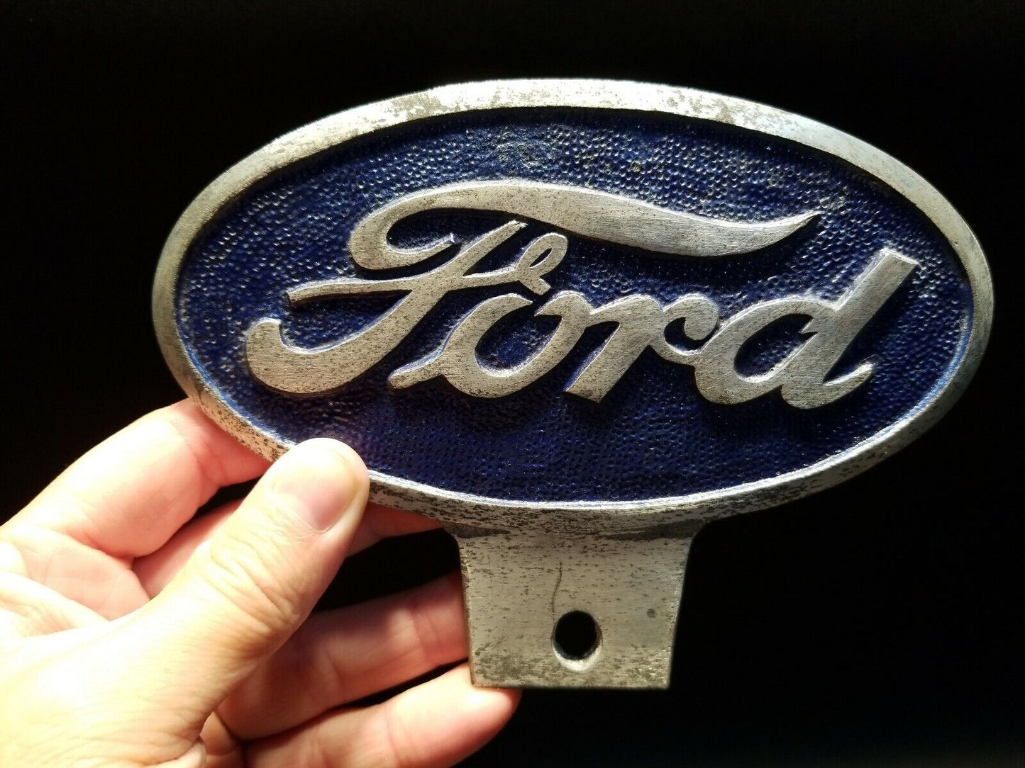 Antique Vintage Style Cast Aluminum Ford Car License Plate Fob Topper