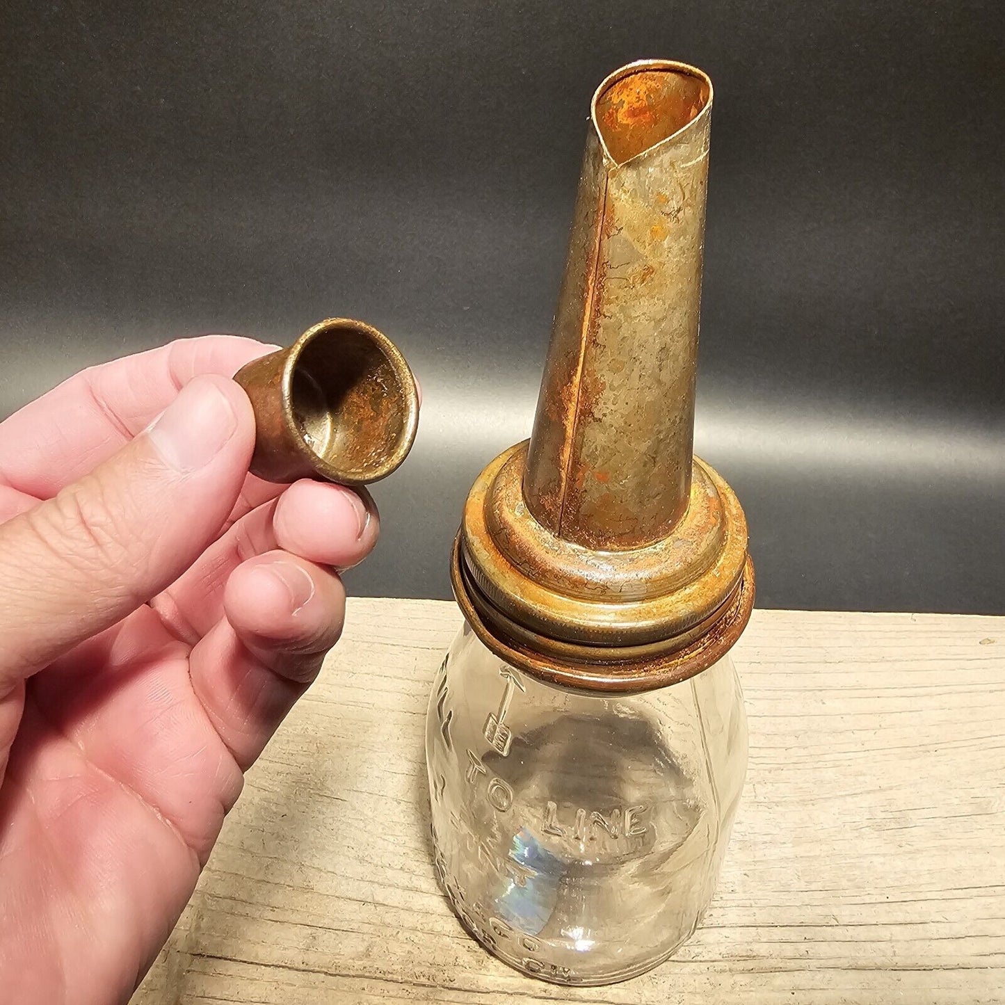 Vintage Style Texaco Glass Oil Bottle w Spout