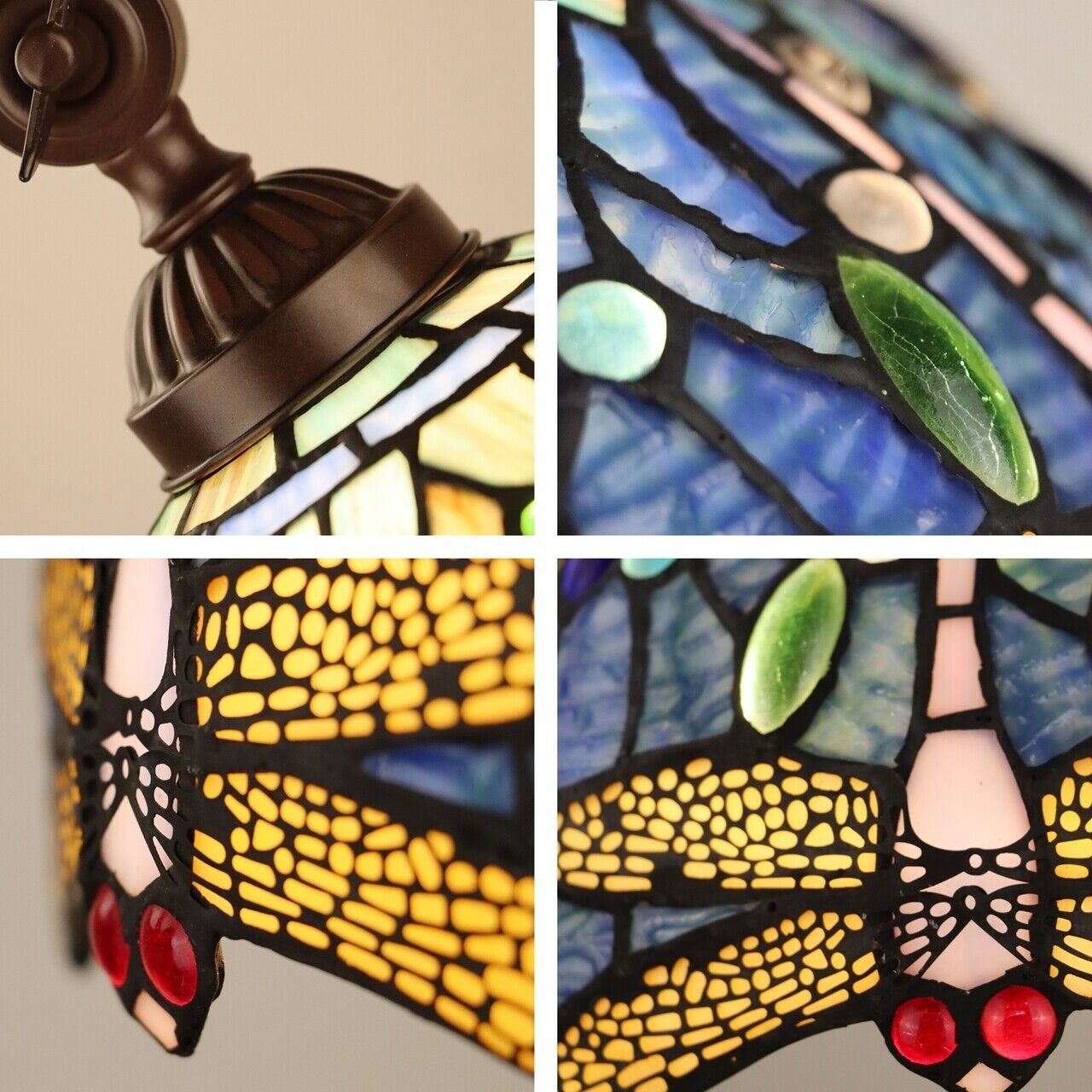 61.9" Antique Vintage Style Stained Glass Dragonfly Reading Floor Lamp