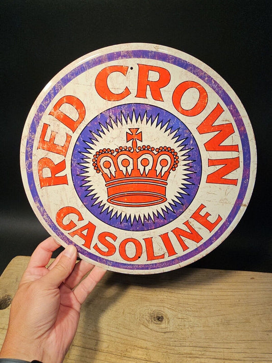 12" Antique Vintage Style Round Metal Gasoline Sign Plaque