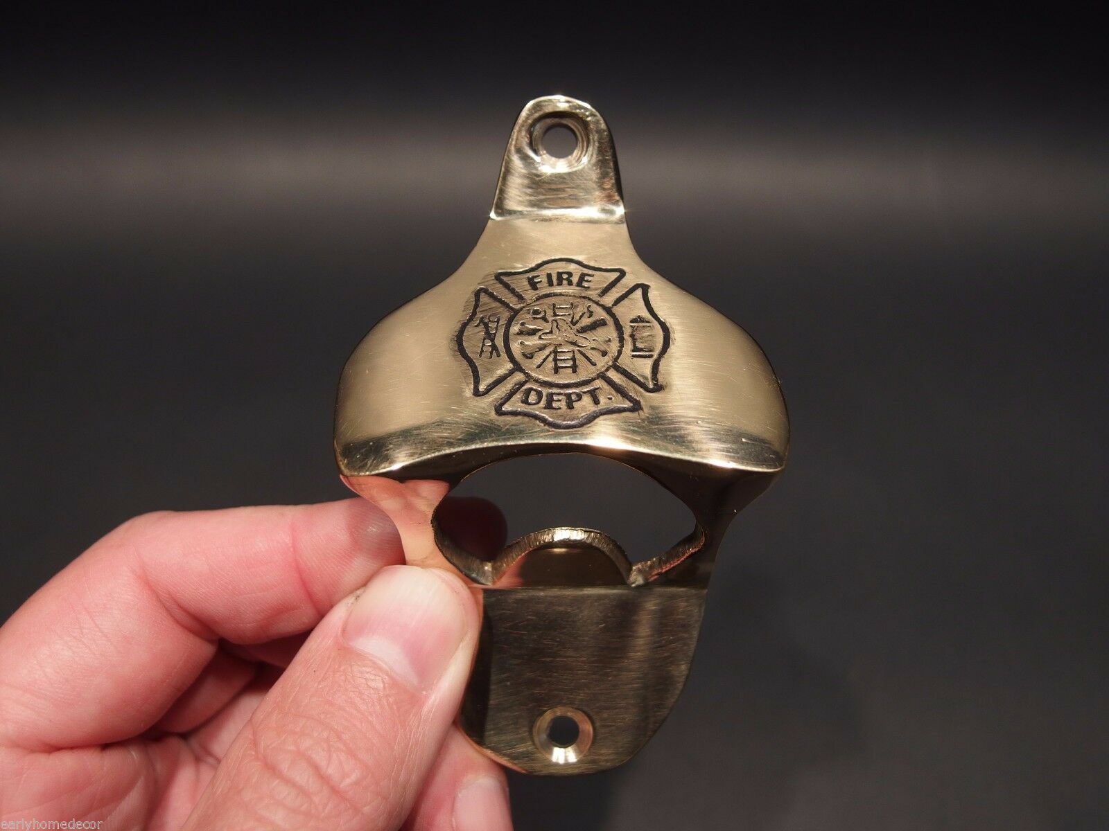Antique Vintage Style Brass Fireman Fire Fighter Wall Mount Bottle Cap Opener - Early Home Decor