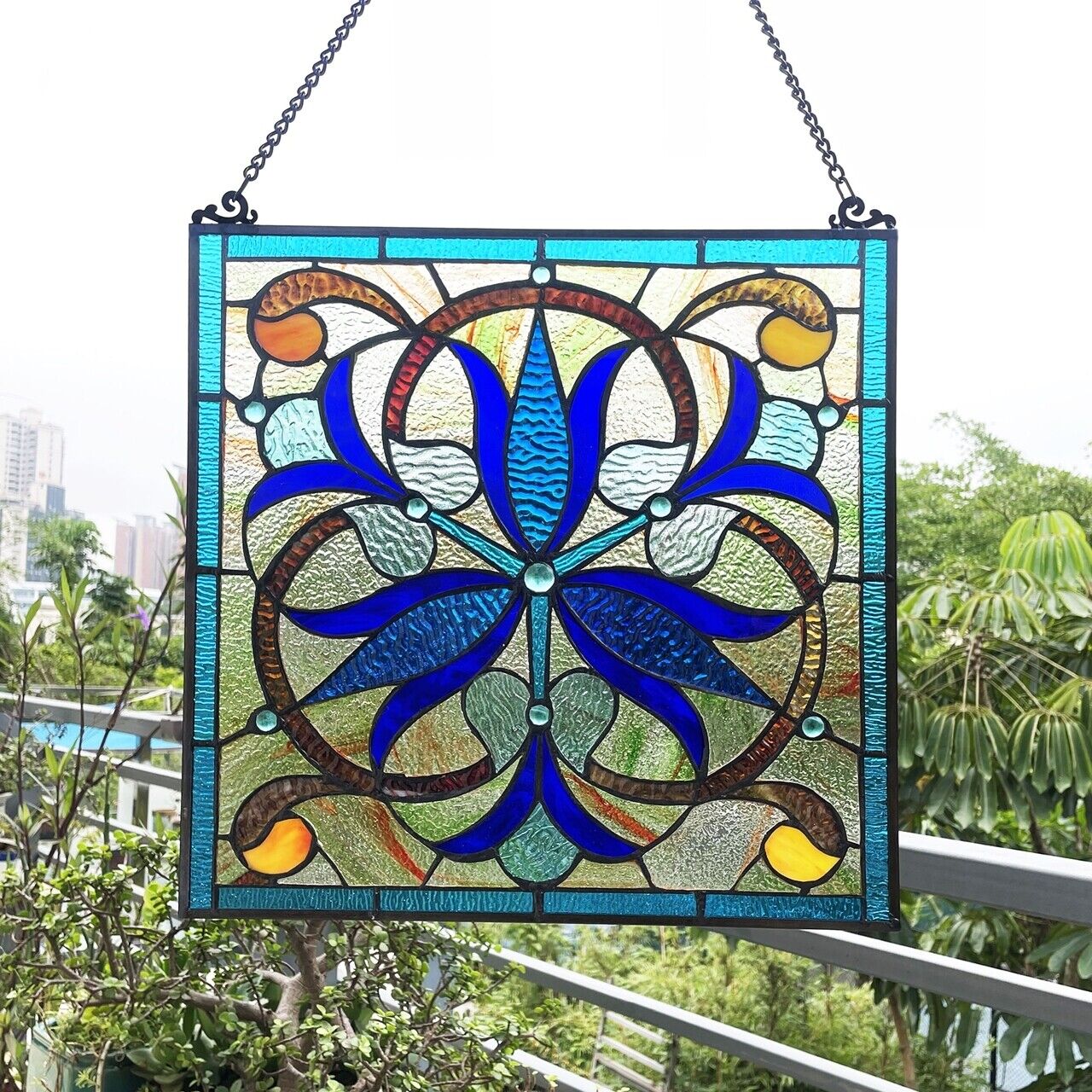 16" Stained Glass Hanging Window Pane Panel Suncatcher