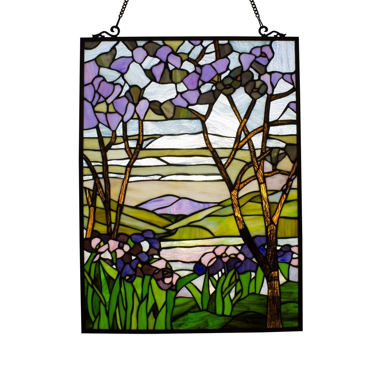 25" Floral Stained Glass Hanging Window Pane Suncatcher