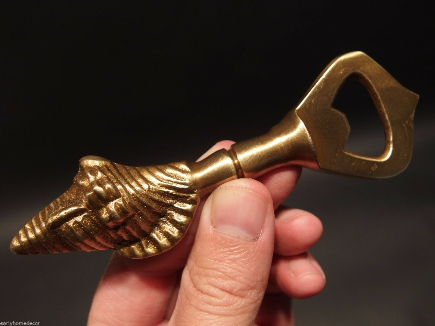 Vintage Antique Style Brass Fishing Conch Shell Beer Soda Bottle Cap Opener - Early Home Decor