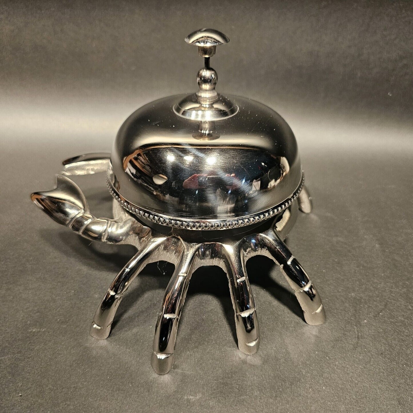 8 1/2" Large Antique Vintage Style Silver Brass Crab Table or Floor Desk Bell