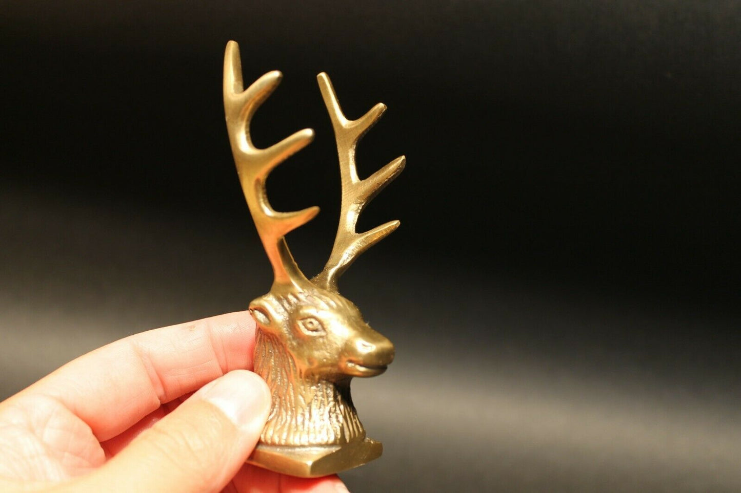 Antique Style Brass Elk Deer Stag Pen Holder Desk Stand - Early Home Decor
