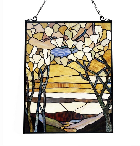 25" Antique Vintage Style Stained Glass Window Hanging Panel Suncatcher