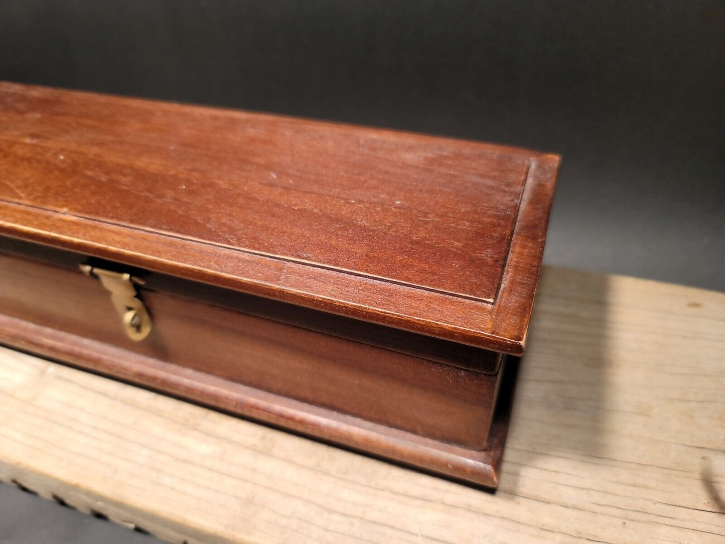 Antique Vintage Style Wood Writing Set Inkwell 2 Pens Desk Box