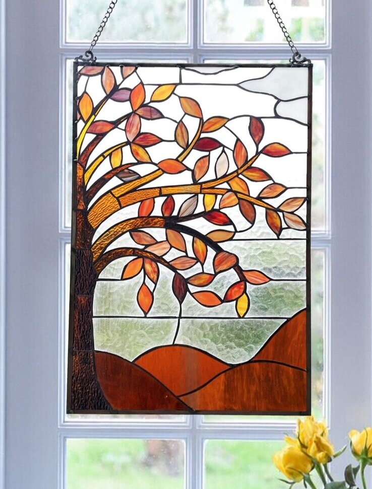 24" Fall Stained Glass Hanging Window Pane Suncatcher
