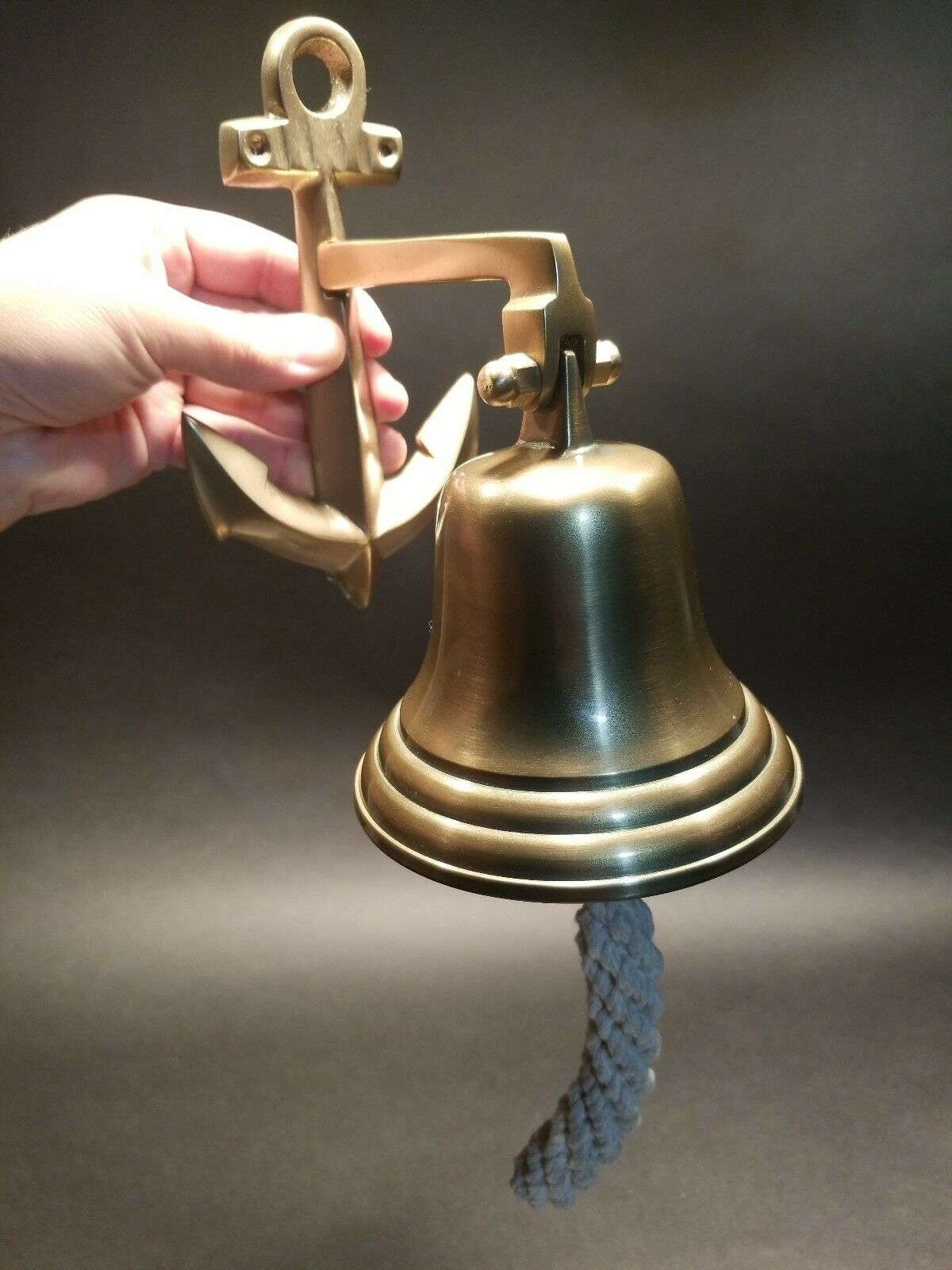 Antique Vintage Style Cast Brass Anchor Wall Mount Bell - Early Home Decor