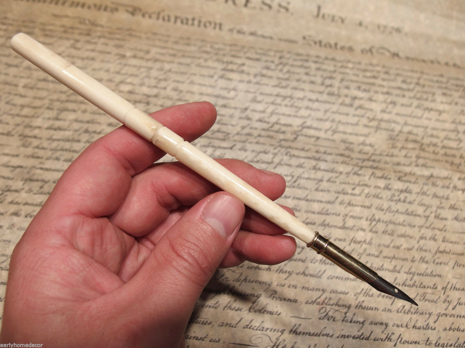Vintage  Antique Style Turned Bone Calligraphy Inkwell Ink Dipping Pen - Early Home Decor