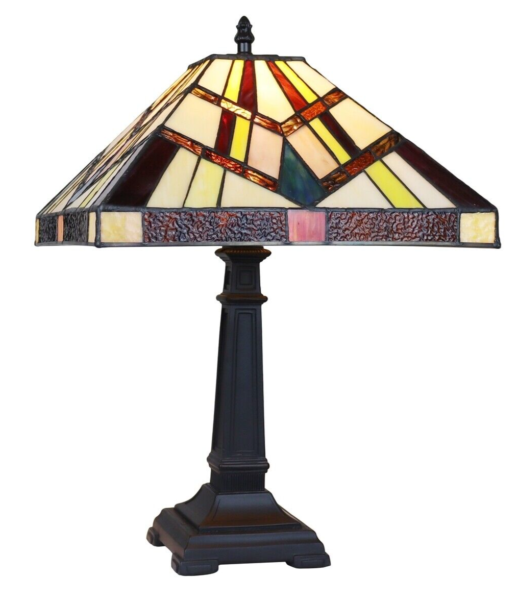16.8" 1 light Antique Vintage Style Stained Glass Mission Table Lamp