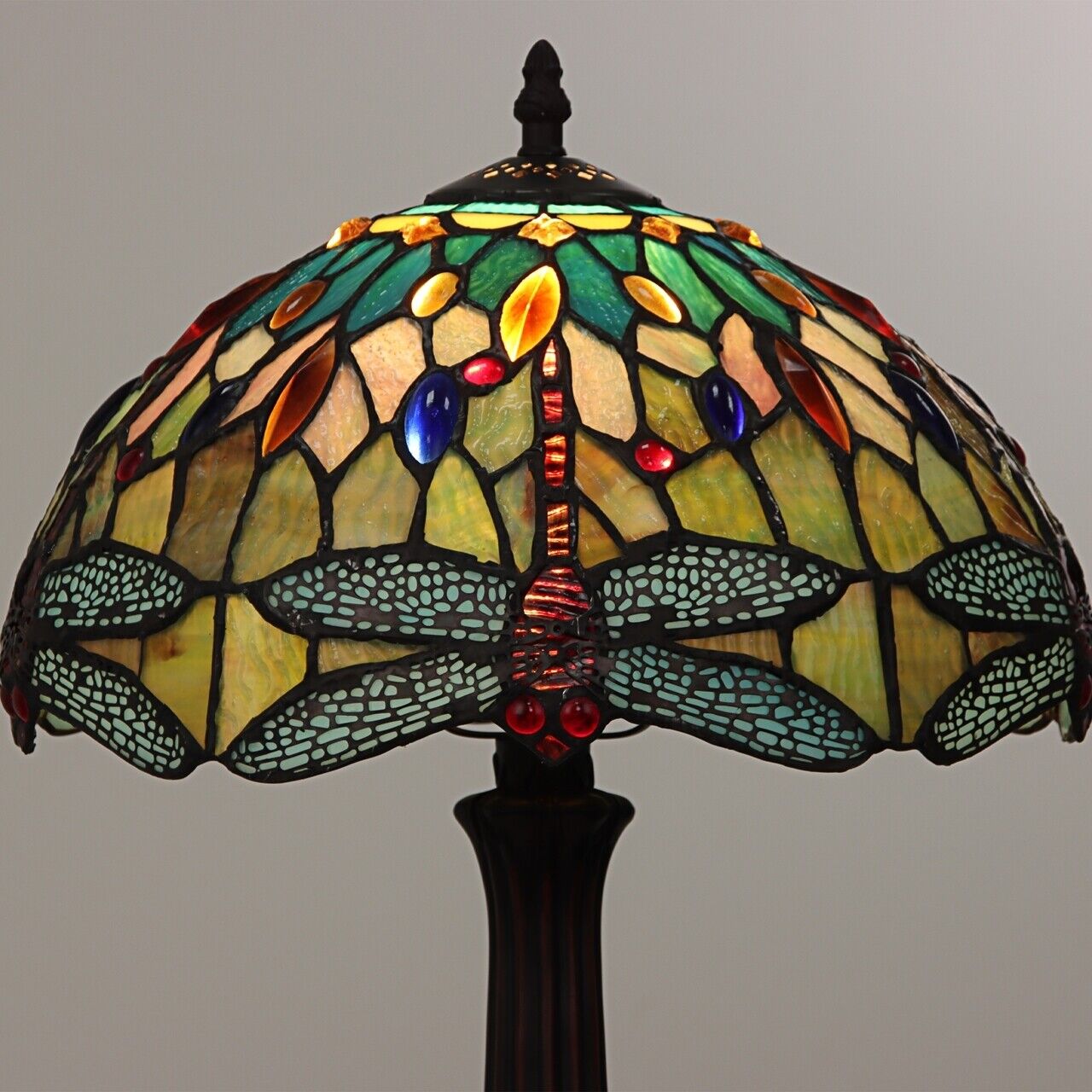 18" Antique Vintage Style Stained Glass Dragonfly Table Lamp