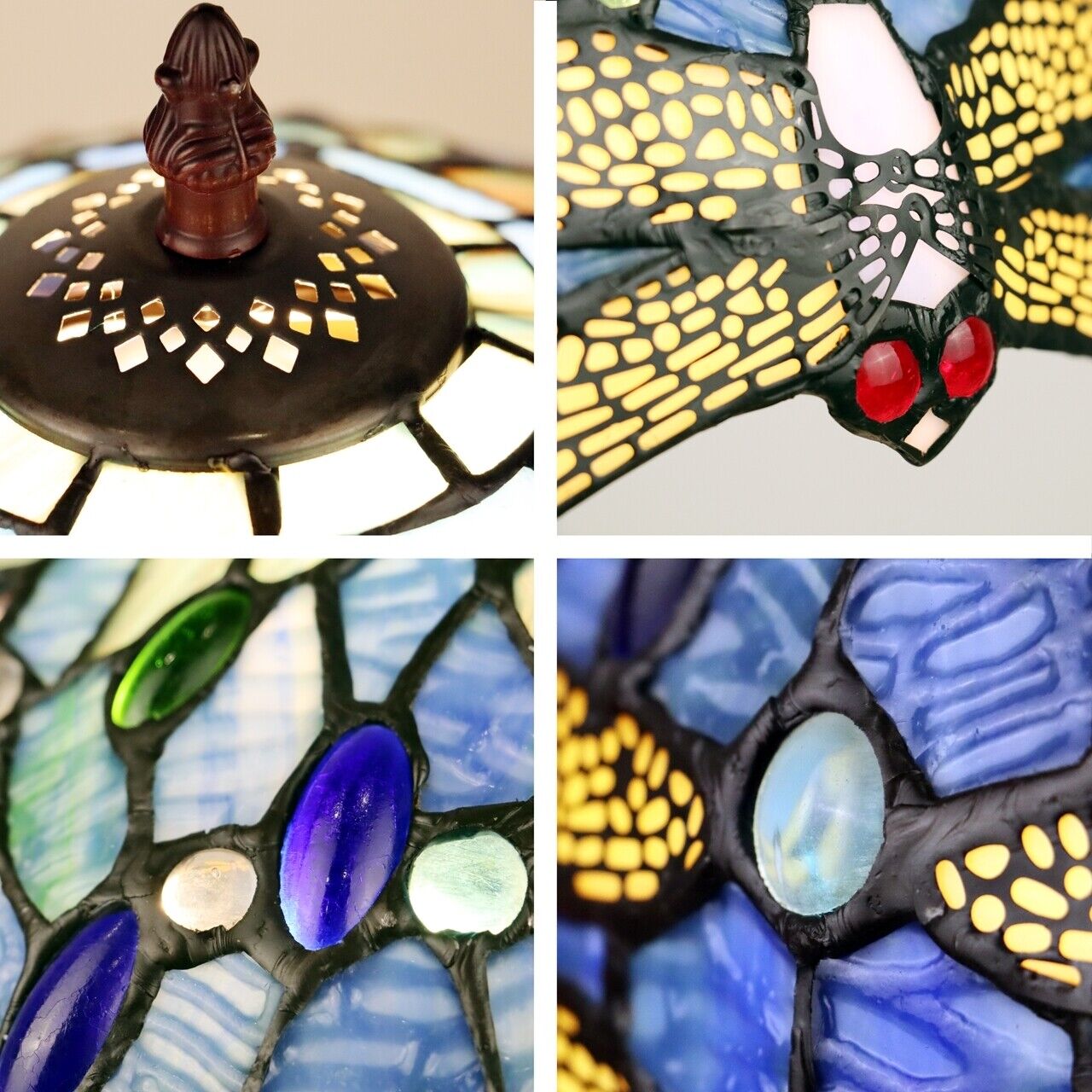 17" 1 light Antique Style Blue Stained Glass Dragonfly Table Lamp