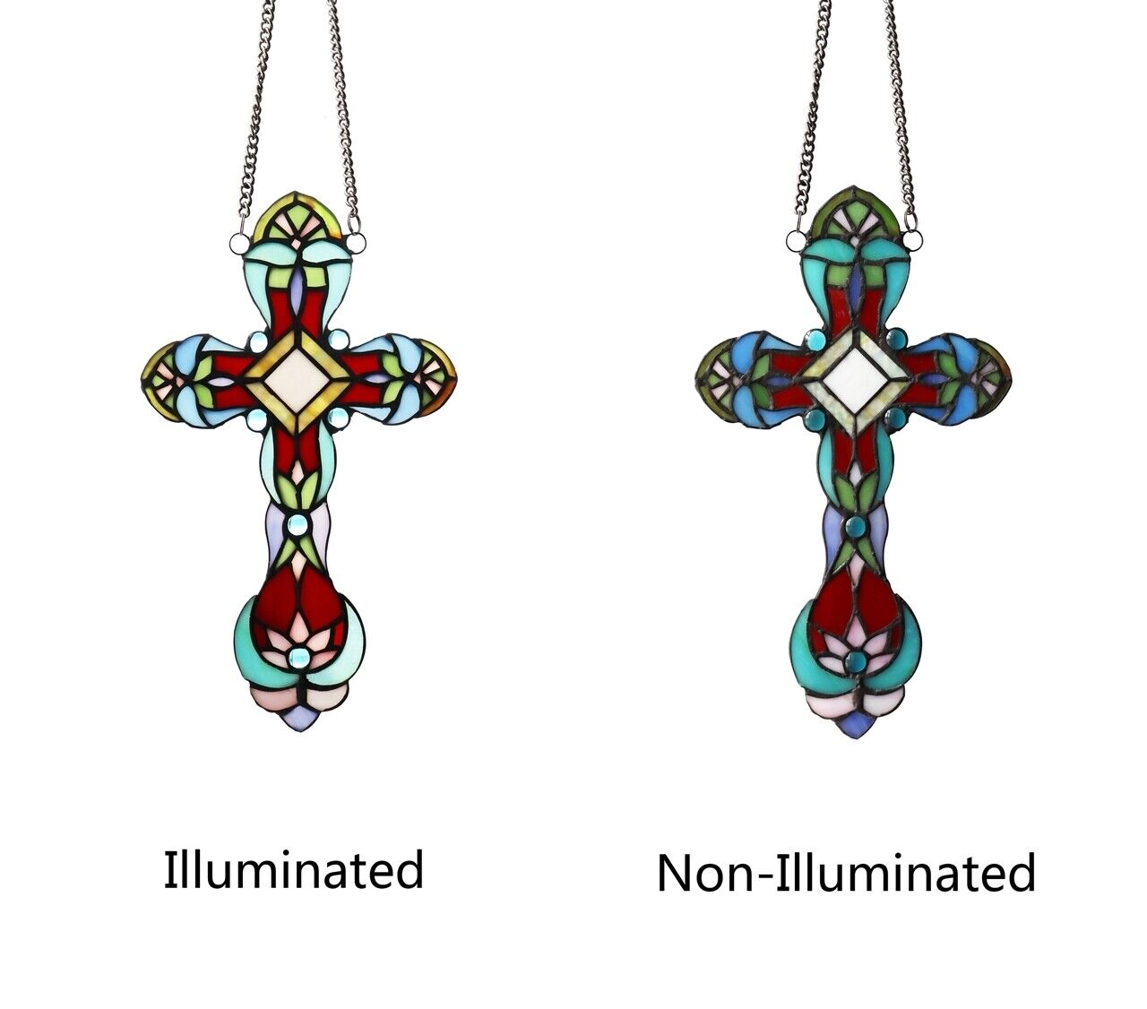 13.2" Stained Glass Cross Window Hanging Panel Suncatcher