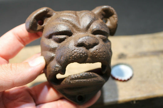 Antique Vintage Style Cast Iron wall mount folk art Bulldog Beer Bottle Opener - Early Home Decor