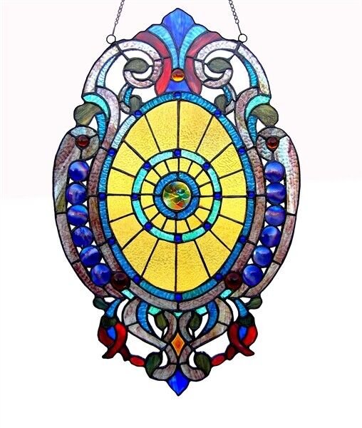 23" Stained Glass Window Hanging Panel Suncatcher With Glass Beads