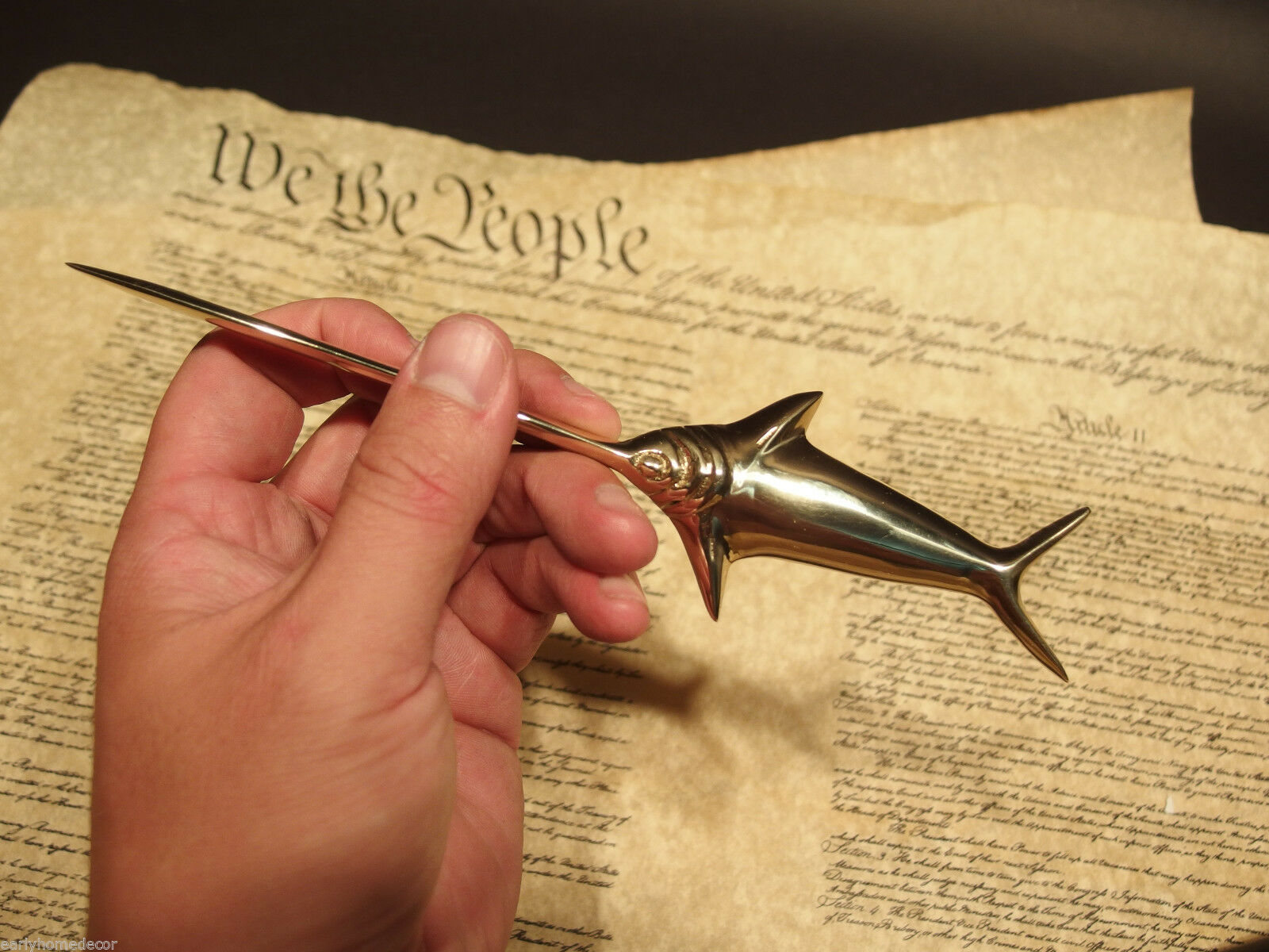 Vintage Antique Style Brass Nautical Swordfish letter opener Fishing Fish Desk - Early Home Decor