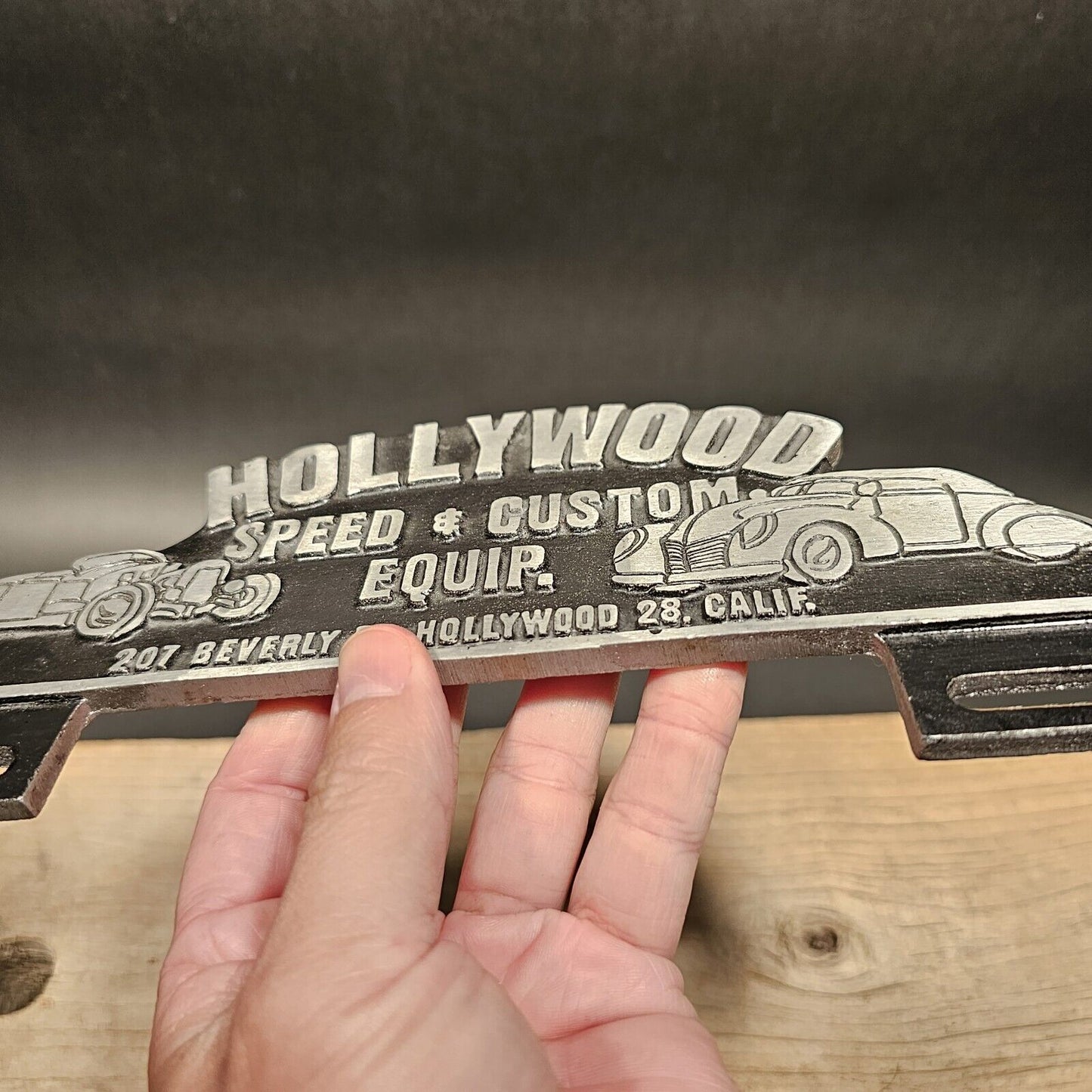 Antique Vintage Style Aluminum Hollywood License Plate Fob Topper