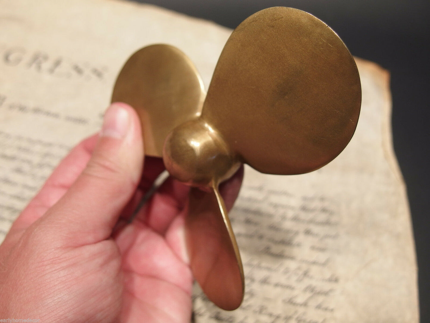 Vintage Antique Style Brass Nautical Boat Propeller Paperweight Desk Figure - Early Home Decor
