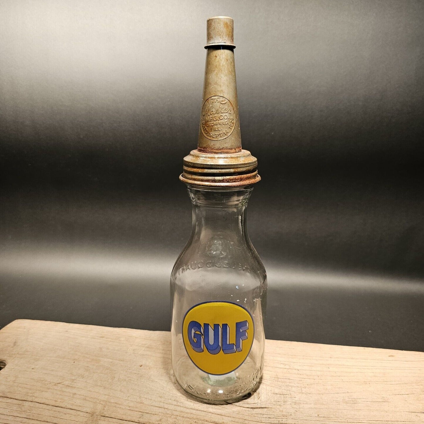 Vintage Style Gulf Glass Oil Bottle w Spout